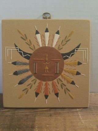Vintage Sun & Eagle Native American Sand Art Paintings Navajo Signed R Johnson 1