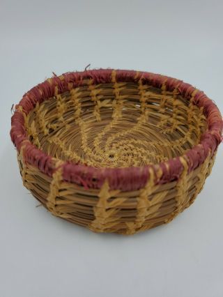 Vintage Native American Indian Hand Woven Coiled Sweet Grass Basket Bowl