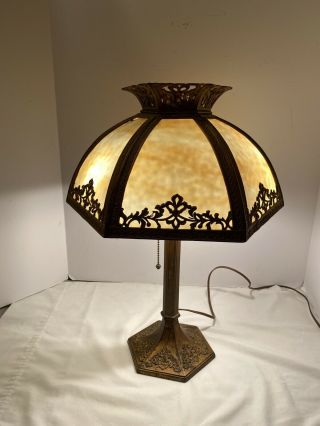Antique Art Deco Metal Miller Slag Glass Lamp
