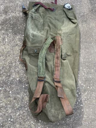 Vintage Military Us Army Green Canvas Duffle Laundry Bag Rucksack Backpack