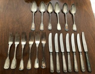 German 800 Silver Cutlery Set,  Dated 1887.  6 Spoons,  6 Forks,  7 Knives,  Friodur.