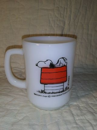 I Think Im Allergic To Mornings Vtg 1958 Fire King Snoopy Coffee Mug Cup Peanuts