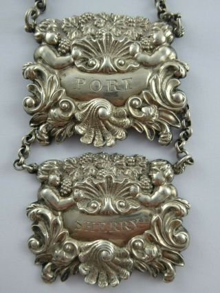Georgian Pair Solid Silver Port Sherry Decanter Labels Edward Farrell 1823
