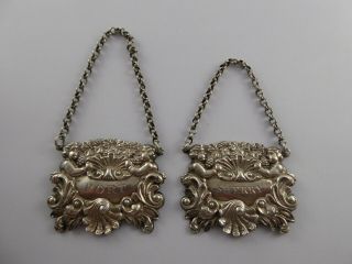GEORGIAN PAIR SOLID SILVER PORT SHERRY DECANTER LABELS EDWARD FARRELL 1823 2
