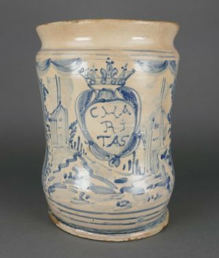 Fine Antique 1799 Italian Blue & White Faience Pottery Albarello Apothecary Jar