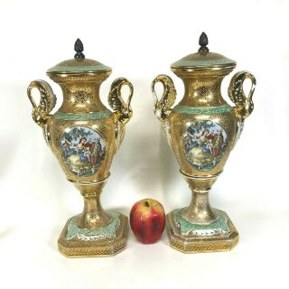 Le Mieux China 24k Gold Hand Painted Old Paris Porcelain Style Urns Vase