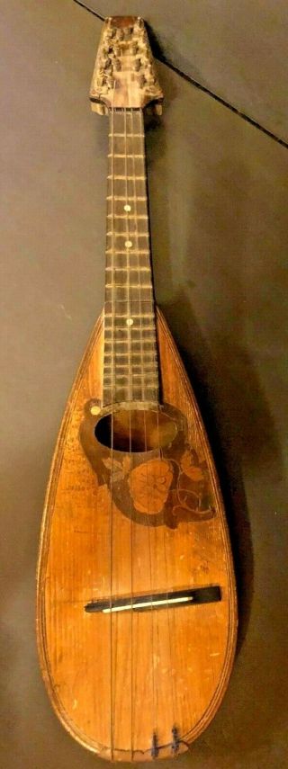 Antique Czech Bohemian Wood 8 Strings Mandolin With Rare And Unusual Neck