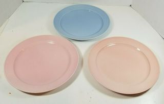 Vtg Ts&t Luray Pastels 10 " Dinner Plates Set Of Three Blue And Pink