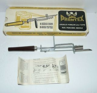 Vtg Phentex Speed Punch Rug Hook Tuft Needle Adjustable 5 Setting W/Instructions 2
