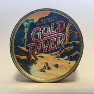 Vintage Gold River Tobacco Snuff Can W/ Tin Lid —