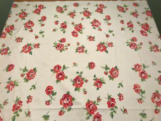 Vintage Heavy Duty Cotton Tablecloth Roses Red Pink Green 54 " X47 " Pristine