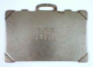 Antique Vtg Lunt Lt1 Silver Briefcase Luggage Travel Tag Label Sll Monogram