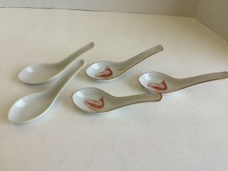Vintage 5 Japanese Chinese Asian Porcelain Soup Spoons Made In Japan Seafood