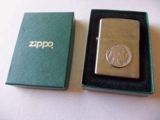Zippo Lighter With " Buffalo 1935 Nickle " Brushed Chrome Insert & Box