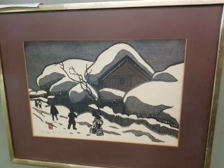 Kiyoshi Saito Mid Century 1957 Woodblock Print Winter In Aizu 2