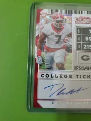 2020 Contenders Draft D ' Andre Swift Diamond Ticket Auto RC 7/15 