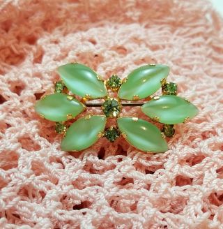 Vintage Green Rhinestone Brooch Pin Made In Austria Jewelry
