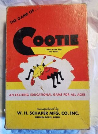 Vintage 1949 The Game Of Cootie Box W.  H.  Schaper Mfg Co.  Complete