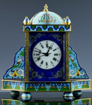 Fine Quality Chinese Republic Cloisonne Enamel Gilt Bronze Carriage Mantle Clock