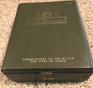 Vintage Nat Sherman Cigar Box " Tobacconist To The World " Green Leather Rare