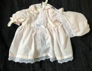 Vintage Handmade Baby Doll Dress & Bonnet Pink With White Lace For 16 - 18” Doll