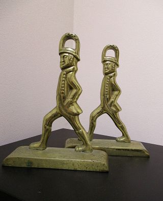 Pair Vtg Virginia Metal Crafters Solid Brass Soldier Bookends - 8.  5 " - Marked