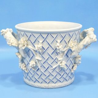 Antique Porcelain Sevres Cachepot Jardiniere Planter Rose Grape Blue White C1900