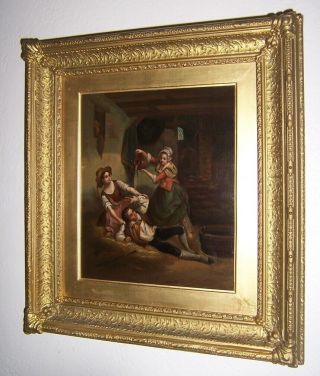 Antique Dutch Old Master Oil Painting On Metal Panel Under Glass Illegible