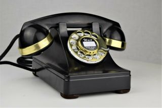 Vintage Antique Western Electric 302 Rotary Dial Telephone With Brass Trim
