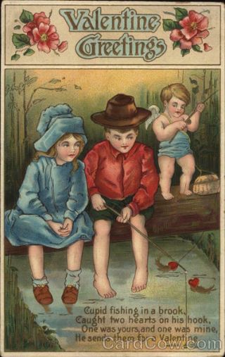 Children Valentine Greetings B.  W.  Antique Postcard Vintage Post Card