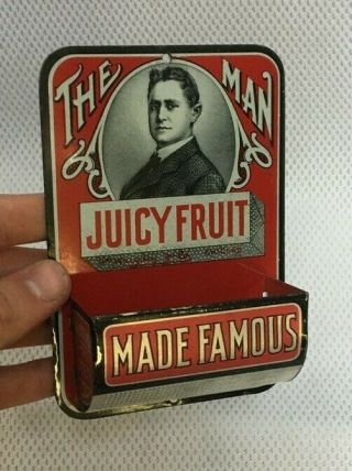 Antique Advertising Juicy Fruit Gum Match Holder Sign Antique Metal Wrigley Rare
