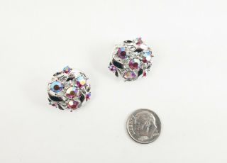 Vintage STAR Brand Signed Clip - on Earrings,  Silver - tone with Red Aurora Borealis 3