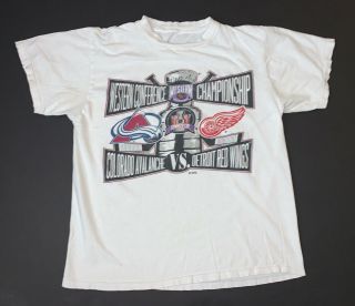 Vintage 90s Colorado Avalanche Vs Detroit Red Wings T - Shirt Sz M Stanley Cup