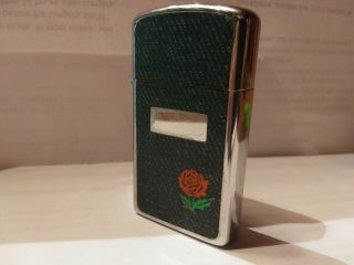 Vintage Rare 1975 Slim Zippo Lighter Faux Green Rose