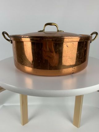 Vintage 2.  5 Quarts Traditional Copper Pot Stew Pan With Lid Made In Portugal