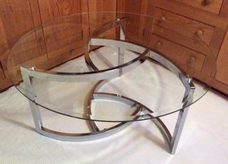 Mid - Century Modern Beveled Glass & Chrome Coffee Table Milo Baughman Style 38 "