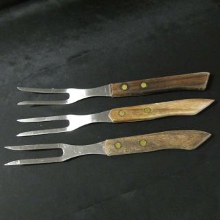 Three Vintage 9 " Serving/cooking Forks With Wood Handles,  All Made In Japan,
