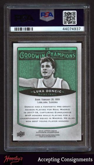 2019 Upper Deck Goodwin Champions Turquoise Luka Doncic Rookie PSA 10 Gem RC 2