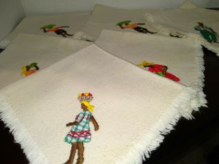 6 Vintage Napkins One - Of - A - Kind Hand Embroidered/appliqued Island Theme
