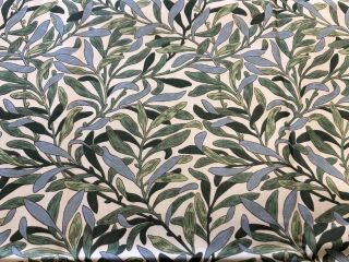 Vtg 1987 Bloomcraft Home Decor Fabric Remnant,  Blue Green Leaf Pattern (rf899)