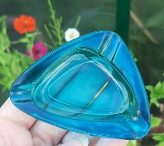 Vintage Mid - Century Teal Glass Ashtray Mcm Atomic Boomerang Small 3in