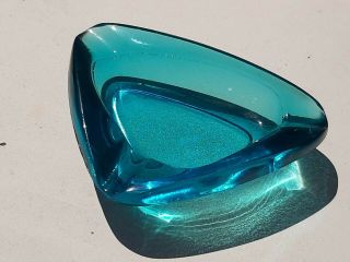 Vintage Mid - Century Teal Glass Ashtray MCM Atomic Boomerang Small 3in 3