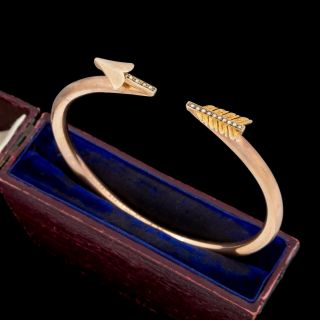Antique Vintage Art Nouveau 9k Rose Gold Seed Pearl Arrow Wedding Cuff Bracelet