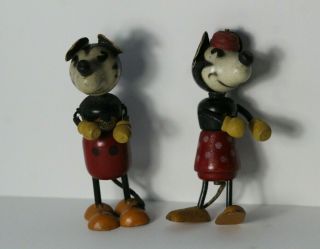 Antique Walt Disney Mickey & Minnie Mouse Jointed Wood Toys Labels