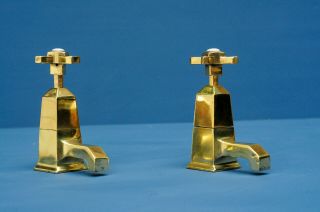 Vintage Art Deco Basin Taps - Solid Brass - Antique Faucet - Made In Uk