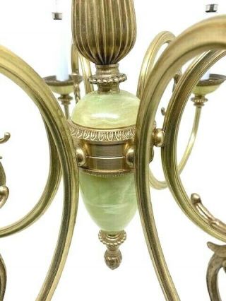 Mid - Century 6 Arm Brass and Slag Glass Chandelier 3