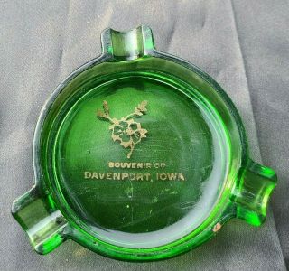 Vintage Green Glass Ash Tray Souvenir Davenport Iowa