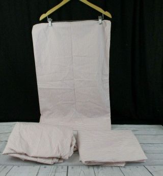 Wamsutta Twin Flat Fitted Sheet Pink White Stripe W/ Standard Pillowcase Vtg Usa