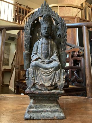 Chinese Antique Wood Buddha Qing Ming China Asian
