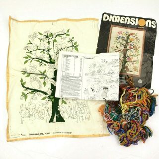 Started Tree Of Life Vintage Crewel Embroidery Kit 1981 Usa Animals